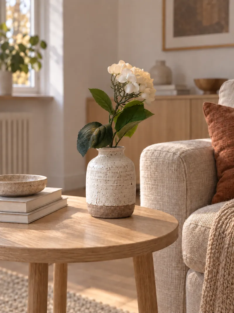 Hortensia — krämvit i en lägenhet – Miljöbild