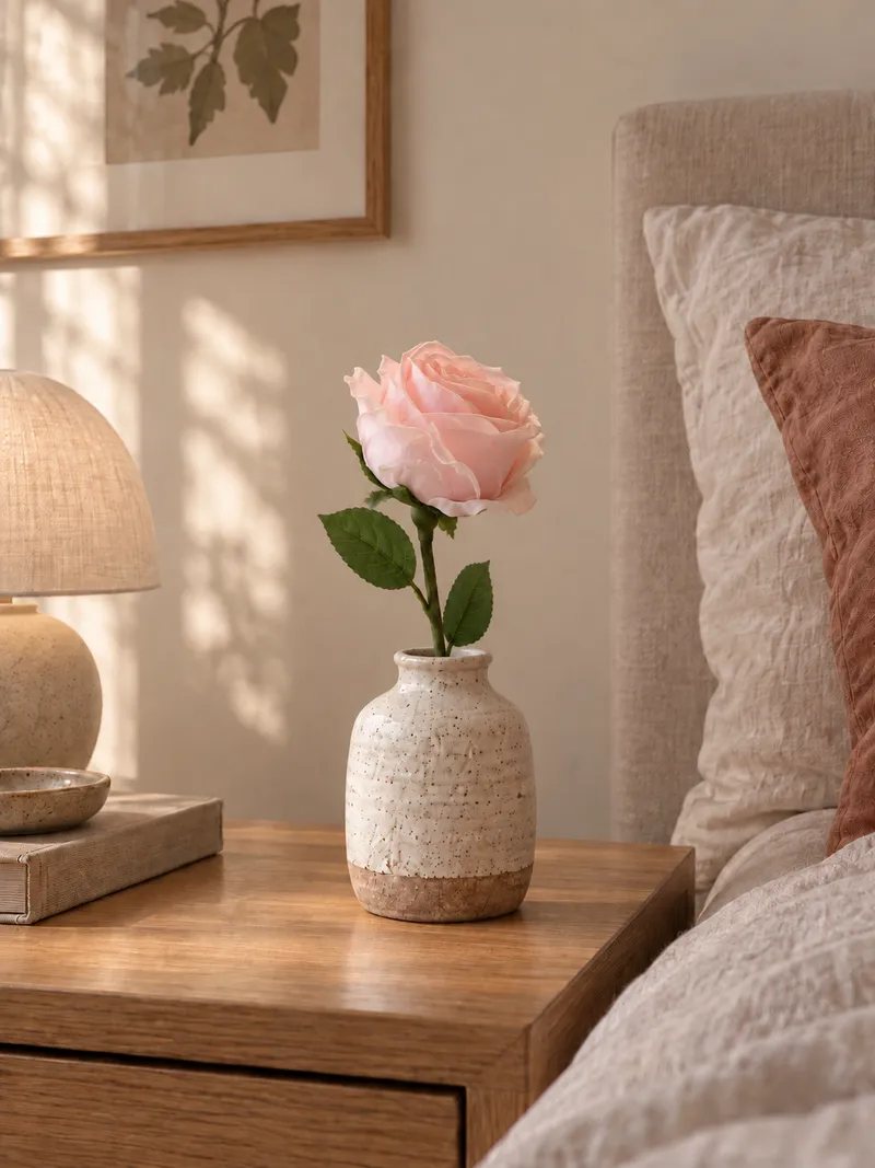 Rosor — ljusrosa i en lägenhet – Miljöbild